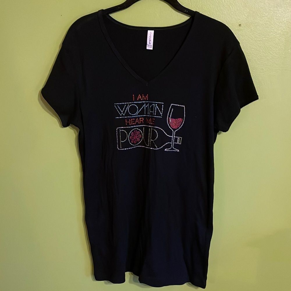Chris’s Stuff Black Stretch Wine Tee Shirt Size XL